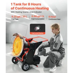 VEVOR 125000 BTU Radiant Kerosene Diesel Heater, Portable Industrial Space Heater with Adjustable Temp & Wheels, Ideal for Jobsite/Garage/Warehouse/Workshop Construction Heating,Black