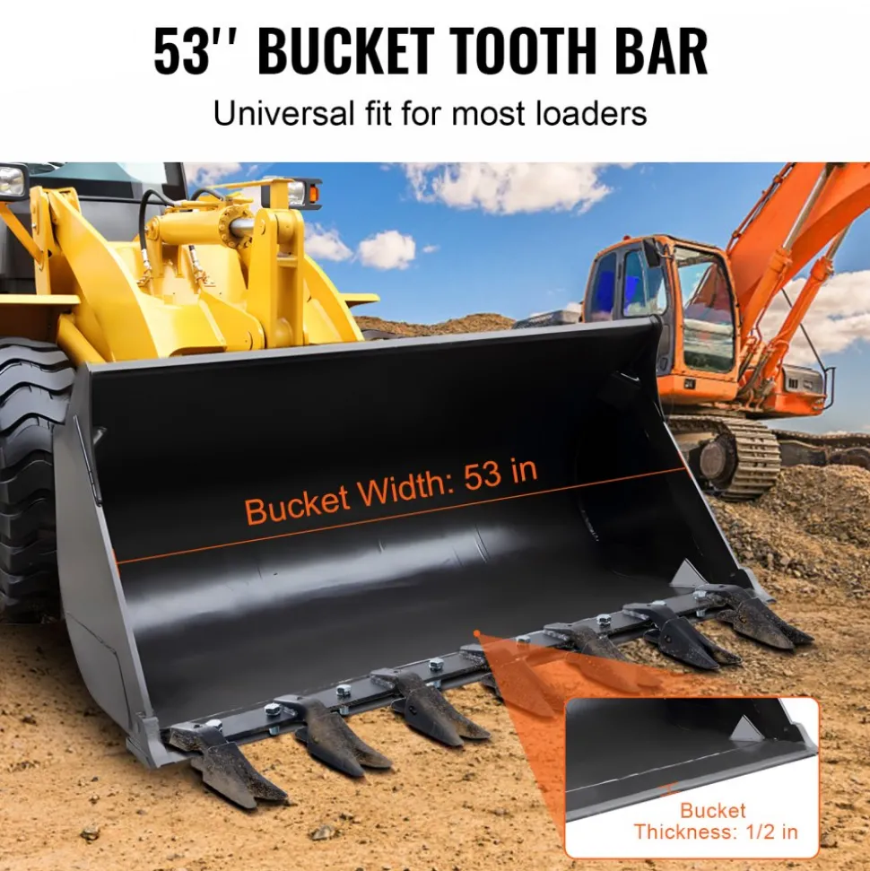VEVOR Bucket Tooth Bar, 53'', Heavy Duty Tractor Bucket Teeth Bar for Sub-Compact Tractor Loader, 4560 lbs Load-Bearing Capacity, Fits Bucket Cutting Edges Sized 1/2" or Less with No Drilling Required