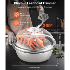 VEVOR Bud Leaf Bowl Trimmer, 19 in Manual Bud Trimmer, with Sharp Stainless Steel Blades, Visual Cutting, Wet & Dry Hydroponic Cutting Machine, Twisted Spin Cut for Plants Leaves Buds Flowers