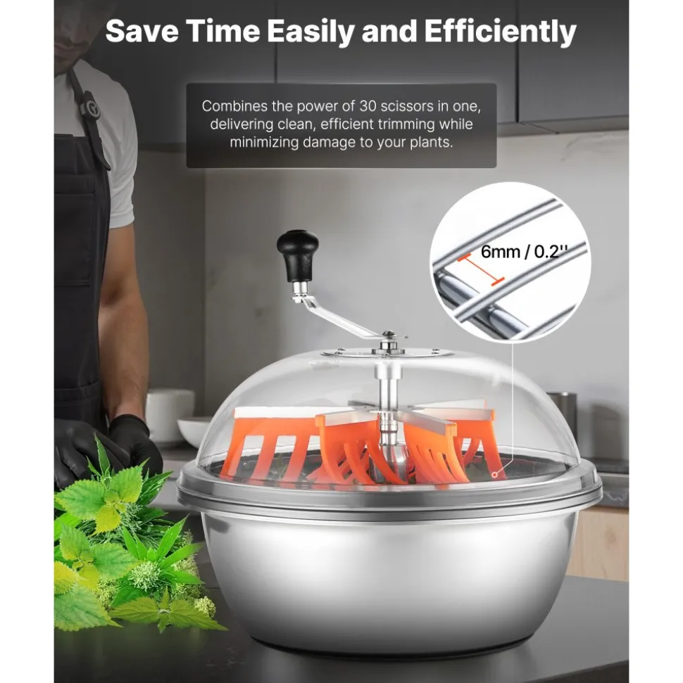 VEVOR Bud Leaf Bowl Trimmer, 19 in Manual Bud Trimmer, with Sharp Stainless Steel Blades, Visual Cutting, Wet & Dry Hydroponic Cutting Machine, Twisted Spin Cut for Plants Leaves Buds Flowers