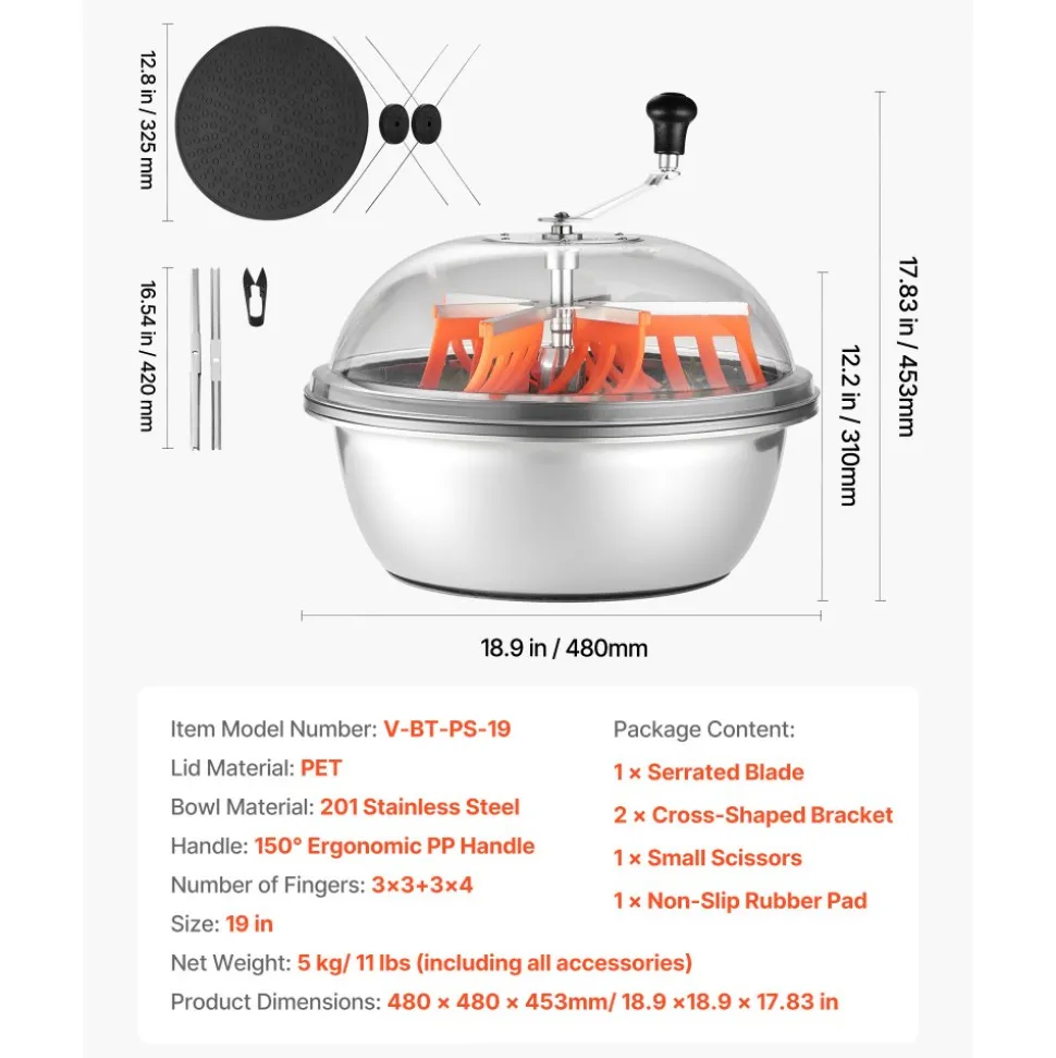 VEVOR Bud Leaf Bowl Trimmer, 19 in Manual Bud Trimmer, with Sharp Stainless Steel Blades, Visual Cutting, Wet & Dry Hydroponic Cutting Machine, Twisted Spin Cut for Plants Leaves Buds Flowers