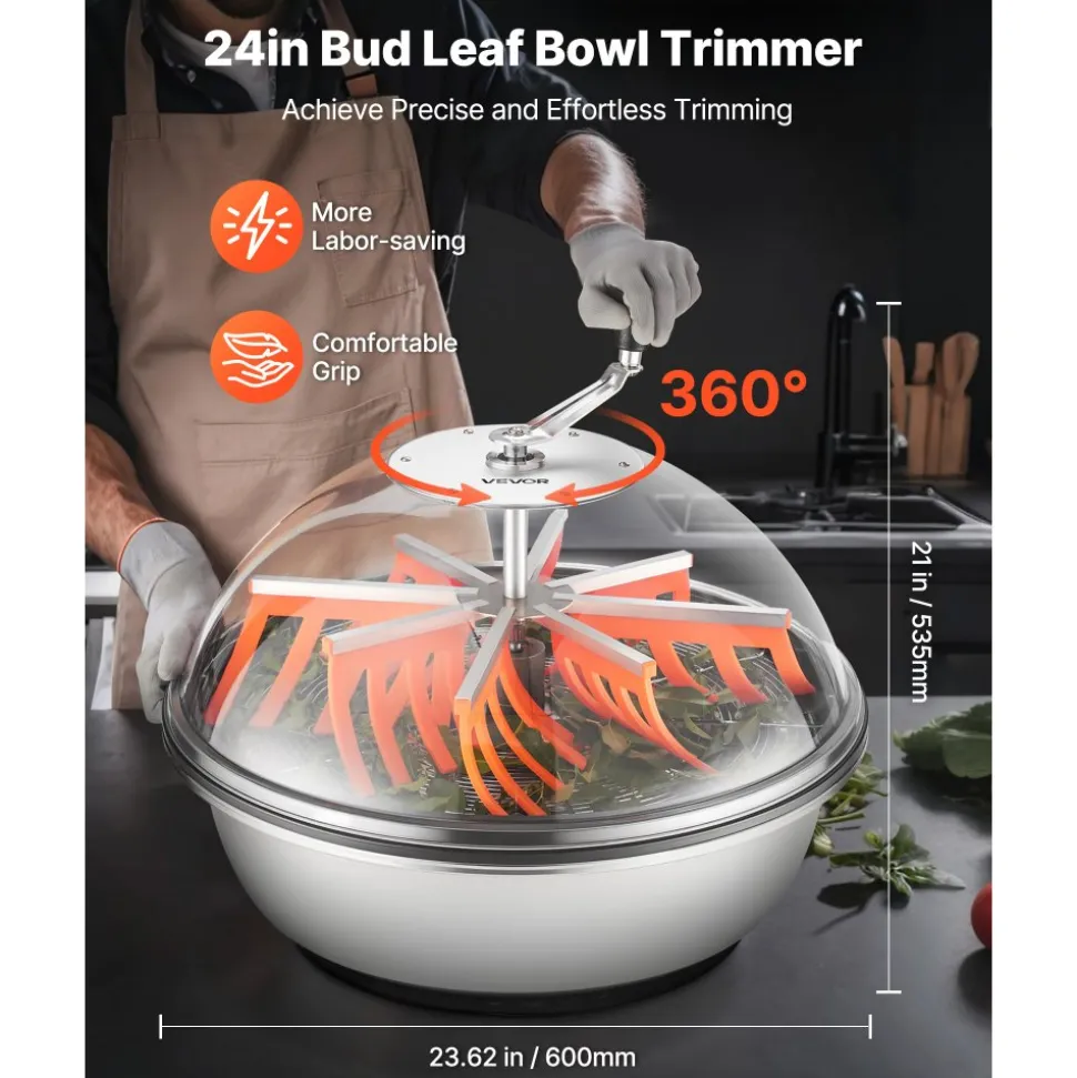 VEVOR Bud Leaf Bowl Trimmer, 24 in Manual Bud Trimmer, with Sharp Stainless Steel Blades, Visual Cutting, Wet & Dry Hydroponic Cutting Machine, Twisted Spin Cut for Plants Leaves Buds Flowers