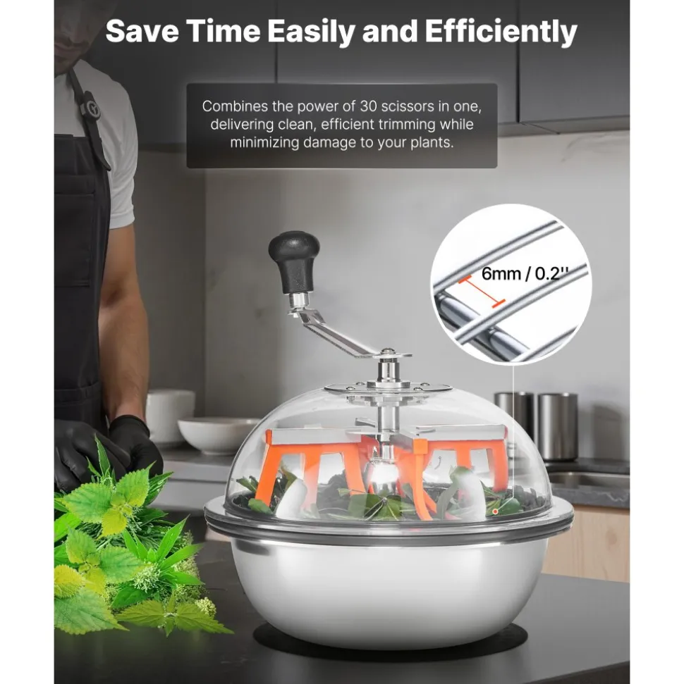 VEVOR Bud Leaf Bowl Trimmer, 13 in Manual Bud Trimmer, with Sharp Stainless Steel Blades, Visual Cutting, Wet & Dry Hydroponic Cutting Machine, Twisted Spin Cut for Plants Leaves Buds Flowers