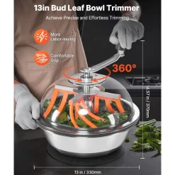 VEVOR Bud Leaf Bowl Trimmer, 13 in Manual Bud Trimmer, with Sharp Stainless Steel Blades, Visual Cutting, Wet & Dry Hydroponic Cutting Machine, Twisted Spin Cut for Plants Leaves Buds Flowers