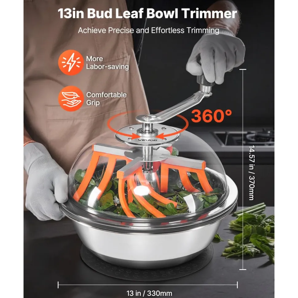 VEVOR Bud Leaf Bowl Trimmer, 13 in Manual Bud Trimmer, with Sharp Stainless Steel Blades, Visual Cutting, Wet & Dry Hydroponic Cutting Machine, Twisted Spin Cut for Plants Leaves Buds Flowers