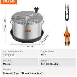 VEVOR Bud Leaf Trimmer, 16 inch Stainless Steel Manual Bud Trimmer Machine, with Clear PET Cover for Visual Cutting, Hand Pruners Included, for Cutting Leaves, Buds, Flowers, Hydroponic Plants