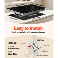 VEVOR Built in Electric Stove Top, 30.3 x 20.5 inch 4 Burners, 240V Glass Radiant Cooktop with Sensor Touch Control, Timer & Child Lock Included, 9 Power Levels for Simmer Steam Slow Cook Fry