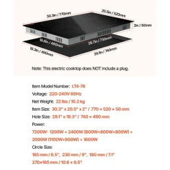 VEVOR Built in Electric Stove Top, 30.3 x 20.5 inch 4 Burners, 240V Glass Radiant Cooktop with Sensor Touch Control, Timer & Child Lock Included, 9 Power Levels for Simmer Steam Slow Cook Fry