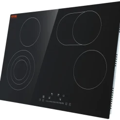 VEVOR Built in Electric Stove Top, 30.3 x 20.5 inch 4 Burners, 240V Glass Radiant Cooktop with Sensor Touch Control, Timer & Child Lock Included, 9 Power Levels for Simmer Steam Slow Cook Fry