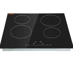 VEVOR Built in Electric Stove Top, 23.2 x 20.5 inch 4 Burners, 240V Glass Radiant Cooktop with Sensor Touch Control, Timer & Child Lock Included, 9 Power Levels for Simmer Steam Slow Cook Fry