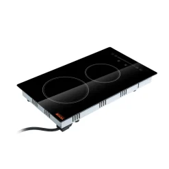 VEVOR Built in Electric Stove Top, 20 x 11.6 inch 2 Burners, 240V Glass Radiant Cooktop with Sensor Touch Control, Timer & Child Lock Included, 9 Power Levels for Simmer Steam Slow Cook Fry