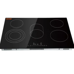 VEVOR Built in Electric Stove Top, 30.3 x 20.5 inch 5 Burners, 240V Glass Radiant Cooktop with Sensor Touch Control, Timer & Child Lock Included, 9 Power Levels for Simmer Steam Slow Cook Fry