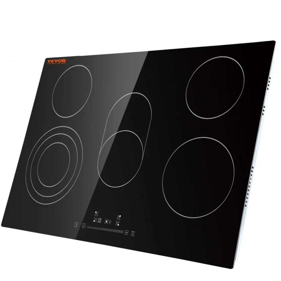 VEVOR Built in Electric Stove Top, 30.3 x 20.5 inch 5 Burners, 240V Glass Radiant Cooktop with Sensor Touch Control, Timer & Child Lock Included, 9 Power Levels for Simmer Steam Slow Cook Fry