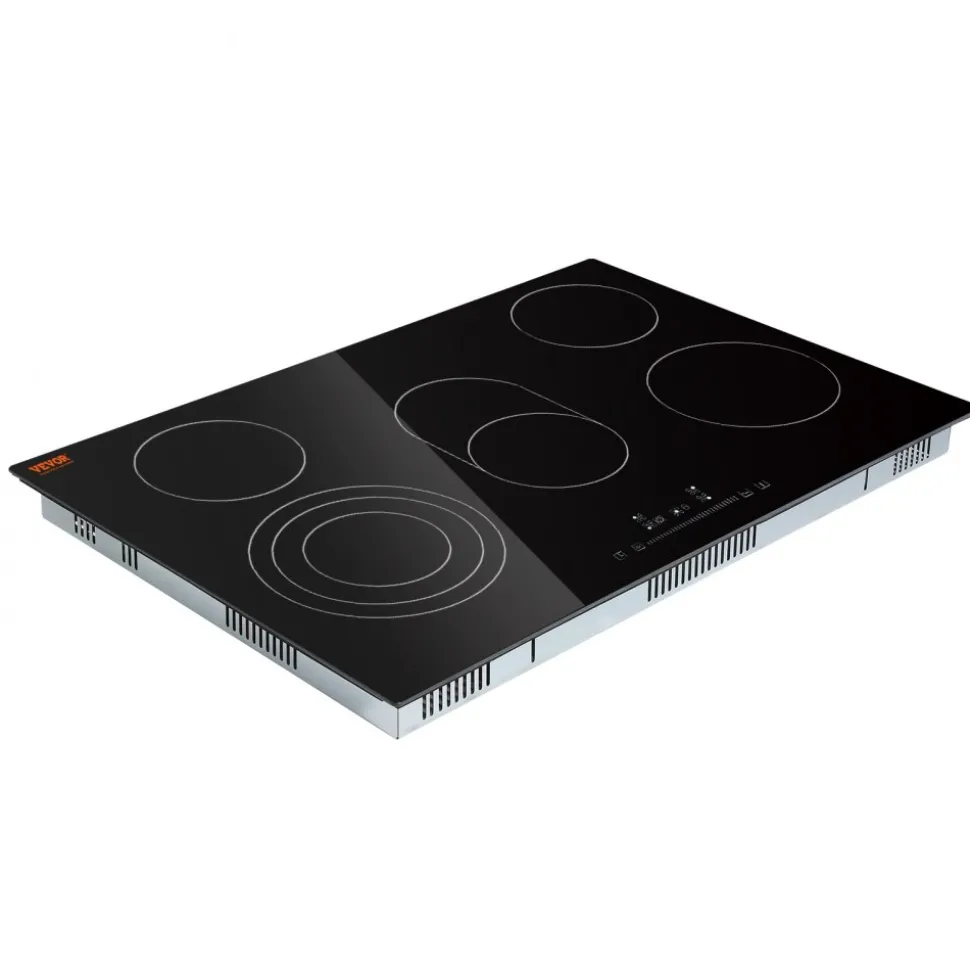 VEVOR Built in Electric Stove Top, 30.3 x 20.5 inch 5 Burners, 240V Glass Radiant Cooktop with Sensor Touch Control, Timer & Child Lock Included, 9 Power Levels for Simmer Steam Slow Cook Fry