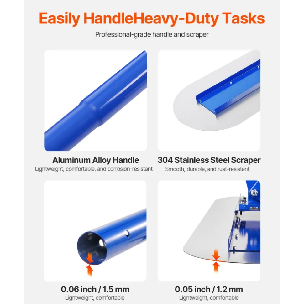 VEVOR Bull Float Magnesium Concrete Float, 47.24 x 11.8 Inch Round End Concrete Float Tool with 4 Aluminum Alloy Replaceable Handles, Cement Finishing Float for Various Industrial Applications