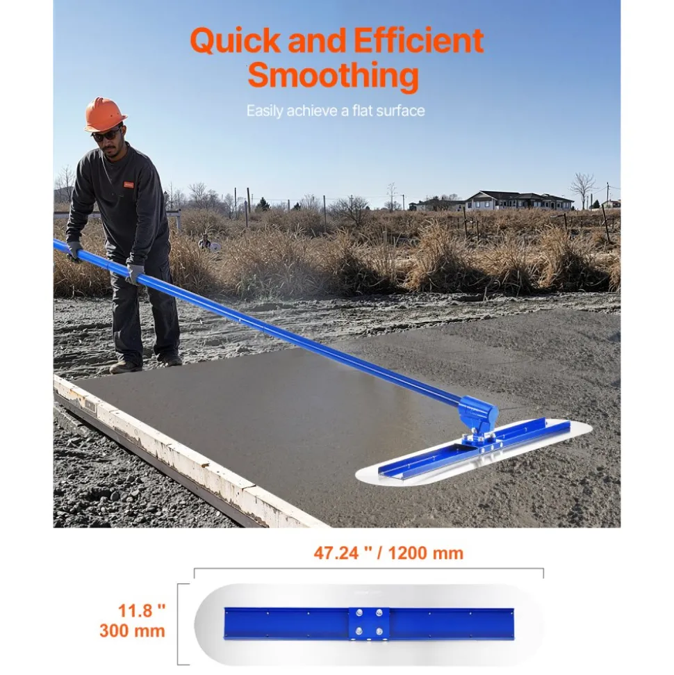 VEVOR Bull Float Magnesium Concrete Float, 47.24 x 11.8 Inch Round End Concrete Float Tool with 4 Aluminum Alloy Replaceable Handles, Cement Finishing Float for Various Industrial Applications