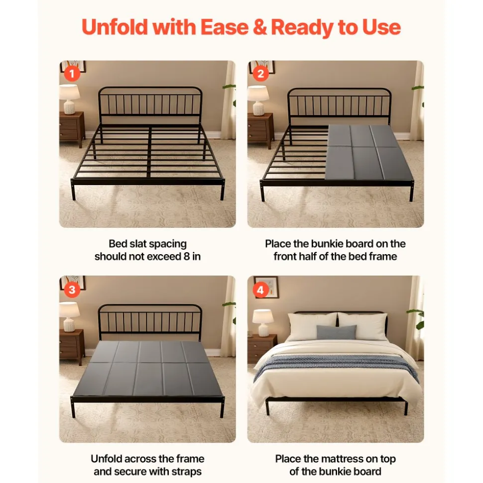 VEVOR Bunkie Board, Cal King Size 72.4 x 83.8 in, Foldable Bed Board Under Mattress with Hook-and-Loop Straps, PP Core with 600D Oxford Fabric, Anti-Sag for Metal Frames, Bunk Beds, and Sleeper Sofas