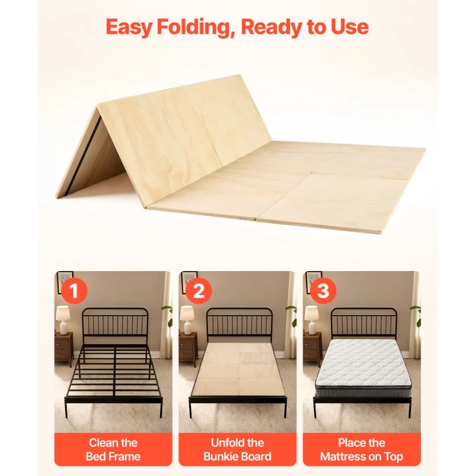 VEVOR Bunkie Board, King Size 76.8 x 70.1 in, Foldable Bed Board Under Mattress with Nylon Webbing, Plywood, Rounded Edges, Anti-Sag Design for Metal Frames, Sleeper Sofas, Platform and Bunk Beds