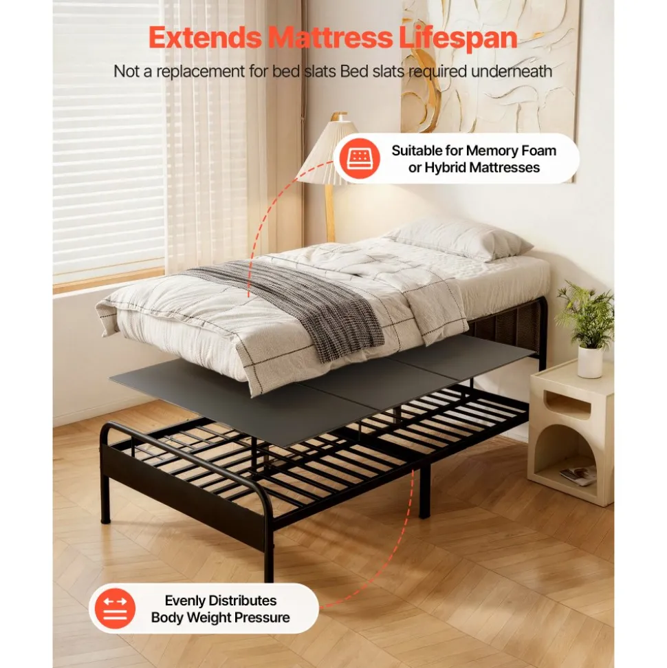 VEVOR Bunkie Board, Twin Size 75 x 37.8 in, Foldable Bed Board Under Mattress with Hook-and-Loop Straps, PP Core with 600D Oxford Fabric, Anti-Sag for Metal Frames, Bunk Beds, and Sleeper Sofas