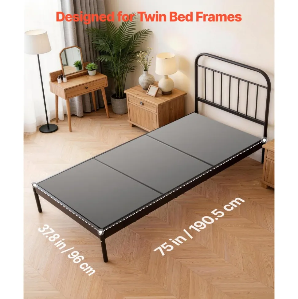VEVOR Bunkie Board, Twin Size 75 x 37.8 in, Foldable Bed Board Under Mattress with Hook-and-Loop Straps, PP Core with 600D Oxford Fabric, Anti-Sag for Metal Frames, Bunk Beds, and Sleeper Sofas
