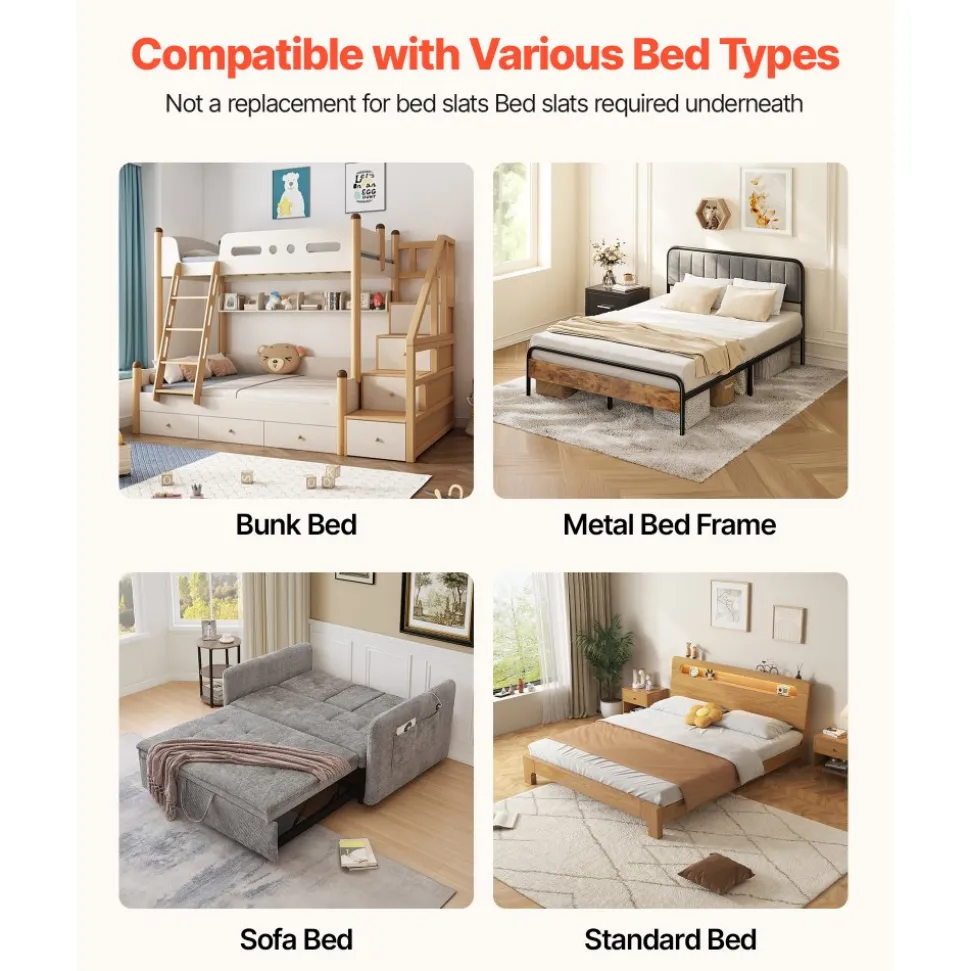 VEVOR Bunkie Board, Twin Size 75 x 37.8 in, Foldable Bed Board Under Mattress with Hook-and-Loop Straps, PP Core with 600D Oxford Fabric, Anti-Sag for Metal Frames, Bunk Beds, and Sleeper Sofas