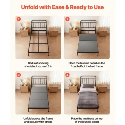 VEVOR Bunkie Board, Twin Size 75 x 37.8 in, Foldable Bed Board Under Mattress with Hook-and-Loop Straps, PP Core with 600D Oxford Fabric, Anti-Sag for Metal Frames, Bunk Beds, and Sleeper Sofas