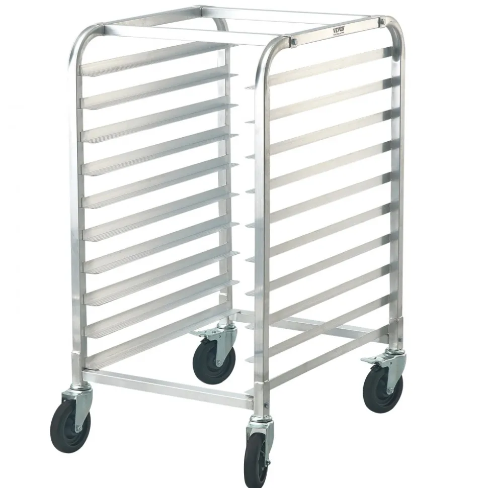 VEVOR Bun Pan Rack, 10-Tier Commercial Bakery Racks with Brake Wheels, Aluminum Racking Trolley Storage for Half & Full Sheet, Speed Rack For Kitchen Home, Bread Baking Equipment, 26"L x 20.3"W x 39"H
