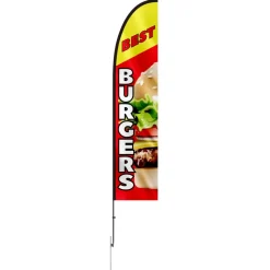 VEVOR Burger Restaurant Advertising Feather Flag with Pole Kit, Advertising Flags for Business Outside, Includes 1 Banner Flag, 1 Pole, 1 Ground Stake, Swooper Flag for Businesses 16.3 FT