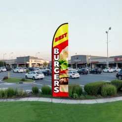 VEVOR Burger Restaurant Advertising Feather Flag with Pole Kit, Advertising Flags for Business Outside, Includes 1 Banner Flag, 1 Pole, 1 Ground Stake, Swooper Flag for Businesses 16.3 FT