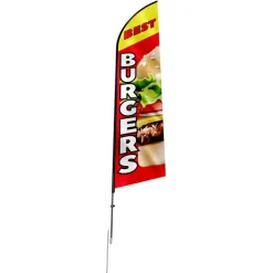 VEVOR Burger Restaurant Advertising Feather Flag with Pole Kit, Advertising Flags for Business Outside, Includes 1 Banner Flag, 1 Pole, 1 Ground Stake, Swooper Flag for Businesses 16.3 FT