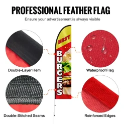 VEVOR Burger Restaurant Advertising Feather Flag with Pole Kit, Advertising Flags for Business Outside, Includes 1 Banner Flag, 1 Pole, 1 Ground Stake, Swooper Flag for Businesses 16.3 FT