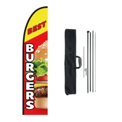VEVOR Burger Restaurant Advertising Feather Flag with Pole Kit, Advertising Flags for Business Outside, Includes 1 Banner Flag, 1 Pole, 1 Ground Stake, Swooper Flag for Businesses 16.3 FT