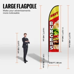 VEVOR Burger Restaurant Advertising Feather Flag with Pole Kit, Advertising Flags for Business Outside, Includes 1 Banner Flag, 1 Pole, 1 Ground Stake, Swooper Flag for Businesses 16.3 FT