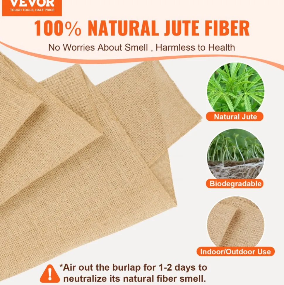 VEVOR Burlap Fabric Roll, 14 in x 30 ft & 50 x 50 High Density Wide Natural Burlap Fabric Rolls, Jute Fabric Burlap Tree Wrap Roll, for Decor, Crafts, Wedding, Gardening, Plant & Tree Winter Covering