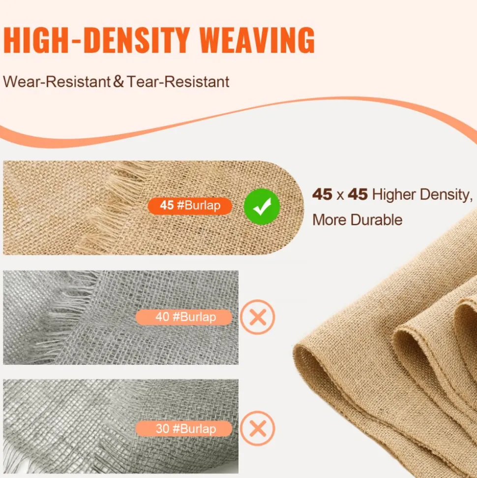 VEVOR Burlap Fabric Roll, 14 in x 30 ft & 50 x 50 High Density Wide Natural Burlap Fabric Rolls, Jute Fabric Burlap Tree Wrap Roll, for Decor, Crafts, Wedding, Gardening, Plant & Tree Winter Covering
