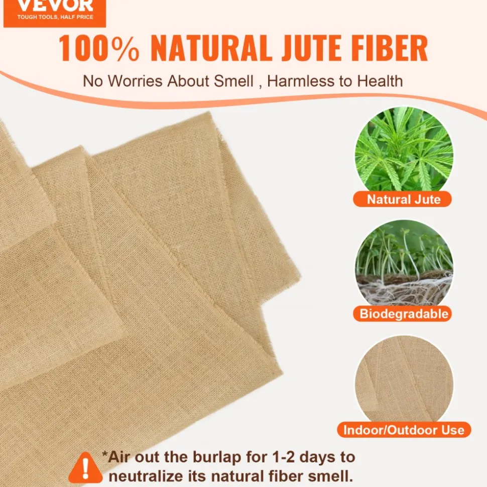 VEVOR Burlap Fabric Roll, 40” x 300 ft & 45 x 45 High Density Wide Natural Burlap Fabric Rolls, Jute Fabric Burlap Tree Wrap Roll, for Decor, Crafts, Wedding, Gardening, Plant & Tree Winter Covering