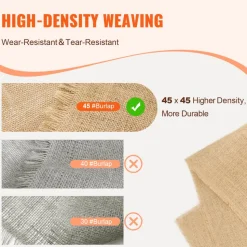 VEVOR Burlap Fabric Roll, 36” x 150 ft & 50 x 50 High Density Wide Natural Burlap Fabric Rolls, Jute Fabric Burlap Tree Wrap Roll, for Decor, Crafts, Wedding, Gardening, Plant & Tree Winter Covering