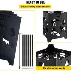 VEVOR Burn Barrel, 21x21x27 inch Burn Cage, Carbon Steel Cage Incinerator, Incinerator Barrel with Lid and Handle for Outdoors
