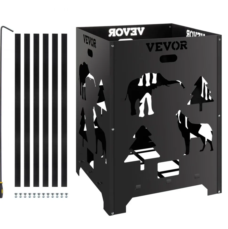 VEVOR Burn Barrel, 21x21x27 inch Burn Cage, Carbon Steel Cage Incinerator, Incinerator Barrel with Lid and Handle for Outdoors