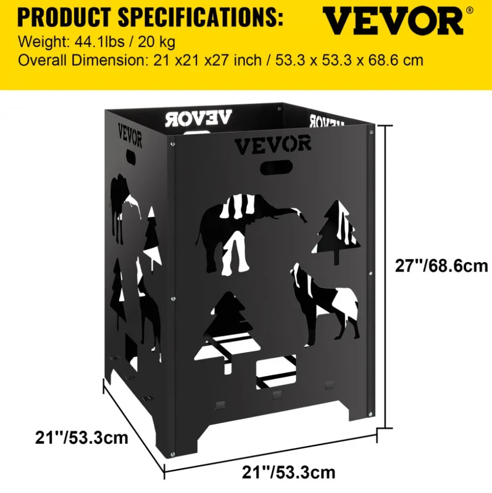 VEVOR Burn Barrel, 21x21x27 inch Burn Cage, Carbon Steel Cage Incinerator, Incinerator Barrel with Lid and Handle for Outdoors
