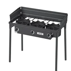 VEVOR 3 Burner Outdoor Propane Gas Stove, 225,000 BTU Propane LPG Gas Camping Stove, Heavy-duty Carbon Steel Outdoor Cooker, with Shield & Tall Stand & Regulator, for BBQ Camp Home Patio Backyard