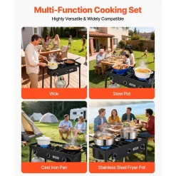 VEVOR 3 Burner Outdoor Propane Gas Stove, 225,000 BTU Propane LPG Gas Camping Stove, Heavy-duty Carbon Steel Outdoor Cooker, with Shield & Tall Stand & Regulator, for BBQ Camp Home Patio Backyard