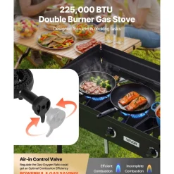 VEVOR 3 Burner Outdoor Propane Gas Stove, 225,000 BTU Propane LPG Gas Camping Stove, Heavy-duty Carbon Steel Outdoor Cooker, with Shield & Tall Stand & Regulator, for BBQ Camp Home Patio Backyard