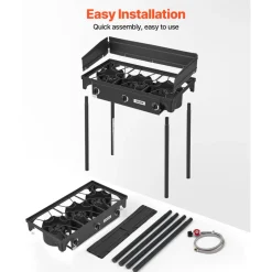 VEVOR 3 Burner Outdoor Propane Gas Stove, 225,000 BTU Propane LPG Gas Camping Stove, Heavy-duty Carbon Steel Outdoor Cooker, with Shield & Tall Stand & Regulator, for BBQ Camp Home Patio Backyard