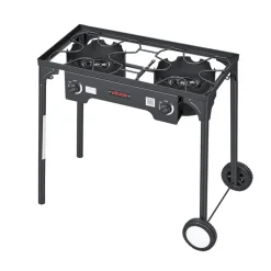 VEVOR 2 Burner Outdoor Propane Gas Stove, 150,000 BTU Propane LPG Gas Camping Stove, Heavy-duty Carbon Steel Outdoor Cooker, with 2 Wheels & 20 PSI Regulator & Hose, for BBQ Camp Home Patio Backyard