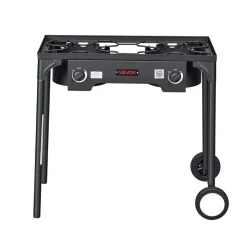 VEVOR 2 Burner Outdoor Propane Gas Stove, 150,000 BTU Propane LPG Gas Camping Stove, Heavy-duty Carbon Steel Outdoor Cooker, with 2 Wheels & 20 PSI Regulator & Hose, for BBQ Camp Home Patio Backyard