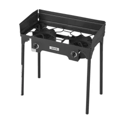 VEVOR 2 Burner Outdoor Propane Gas Stove, 150,000 BTU Propane LPG Gas Camping Stove, Heavy Duty Carbon Steel Outdoor Cooker, with Shield & Tall Stand & PSI Regulator, for BBQ Camp Home Patio Backyard