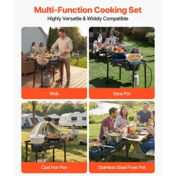 VEVOR 2 Burner Outdoor Propane Gas Stove, 150,000 BTU Propane LPG Gas Camping Stove, Heavy Duty Carbon Steel Outdoor Cooker, with Shield & Tall Stand & PSI Regulator, for BBQ Camp Home Patio Backyard