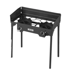VEVOR 2 Burner Outdoor Propane Gas Stove, 150,000 BTU Propane LPG Gas Camping Stove, Heavy Duty Carbon Steel Outdoor Cooker, with Shield & Tall Stand & PSI Regulator, for BBQ Camp Home Patio Backyard
