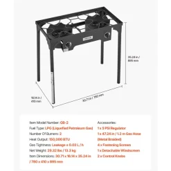 VEVOR 2 Burner Outdoor Propane Gas Stove, 150,000 BTU Propane LPG Gas Camping Stove, Heavy Duty Carbon Steel Outdoor Cooker, with Shield & Tall Stand & PSI Regulator, for BBQ Camp Home Patio Backyard